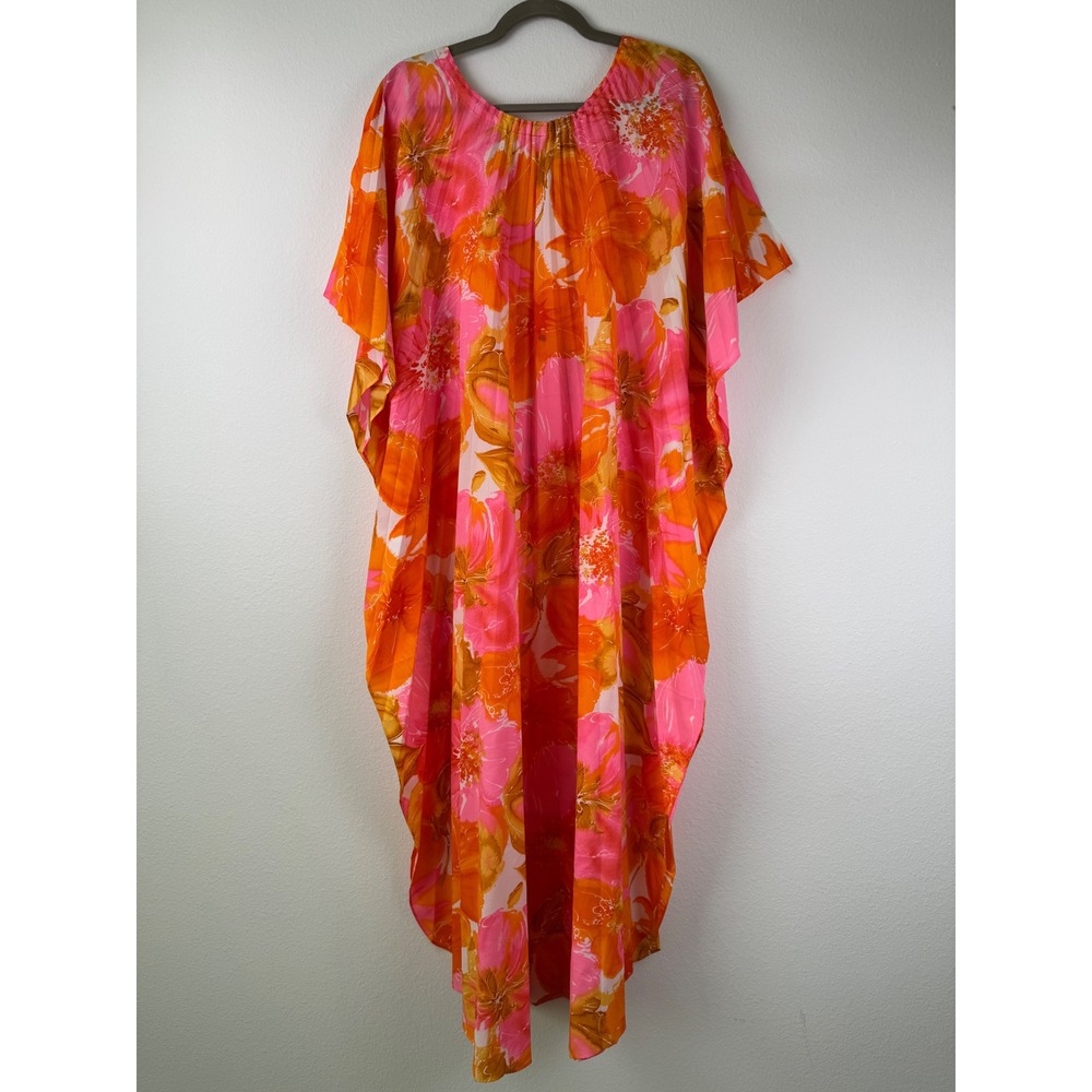Greencastle Caftan Dress Women One Size Pink Orange Excellent Vintage Floral